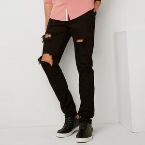 GUESS Men’s 29X32 Skinny Destroyed Ripped Jeans Black Modern Avalon Fit